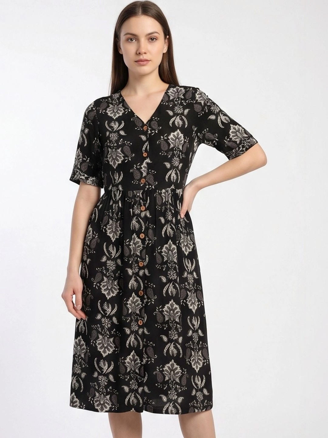 LIMEROAD Ethnic Motifs Print A-Line Midi Dress