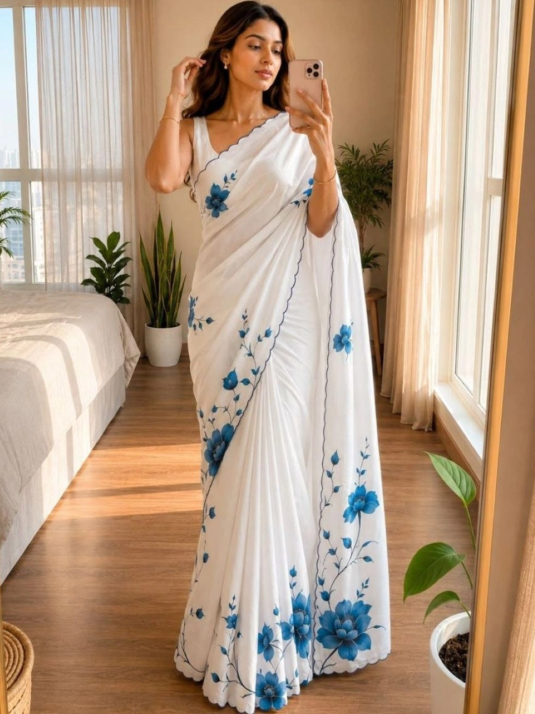 ARKIA Floral Printed Poly Crepe Saree With Blouse
