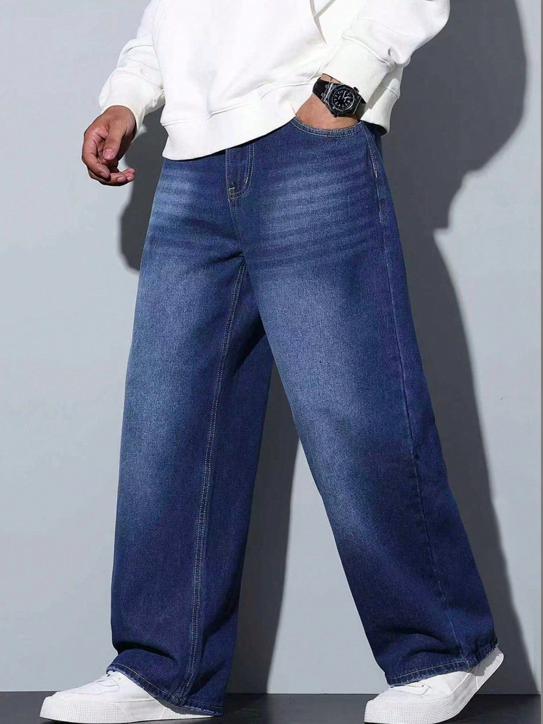 PINKLIT Men Straight Fit Mid-Rise Low Distress Light Fade Jeans