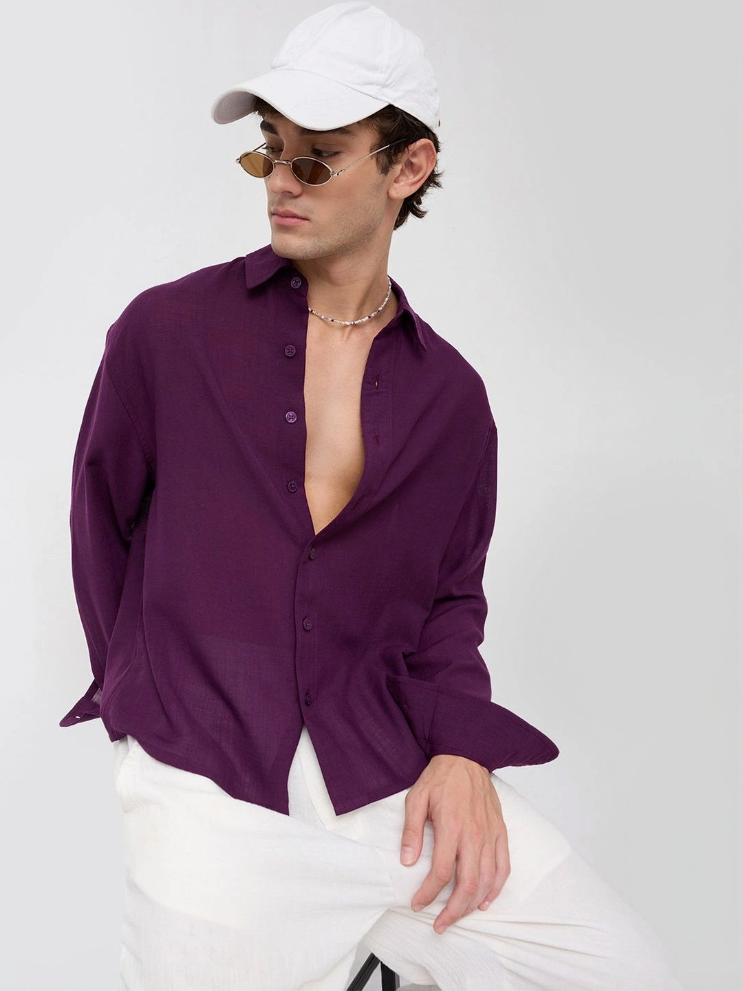 VASTRADO Elegant Wine Boxy Fit Crop Shirt