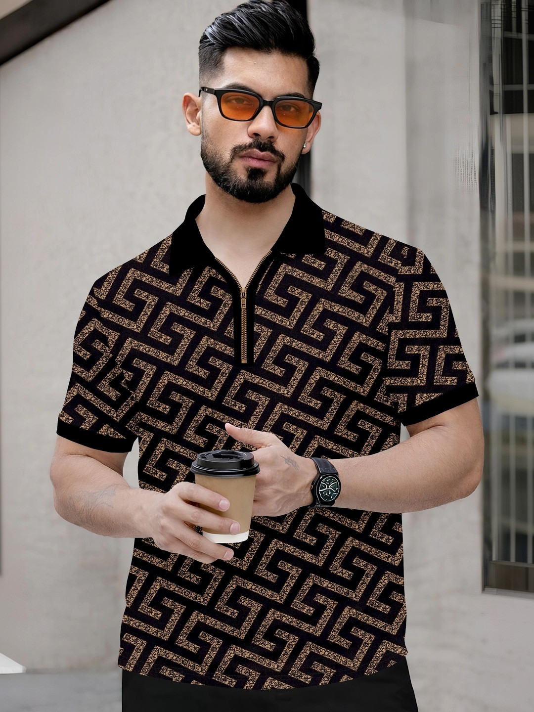 Moda Rapido Men Geometric Printed Polo Collar T-shirt