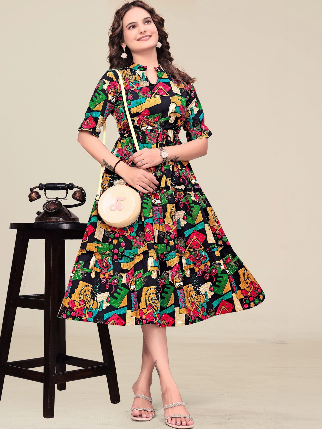 SHAIBO SAREE Print Crepe A-Line Dress