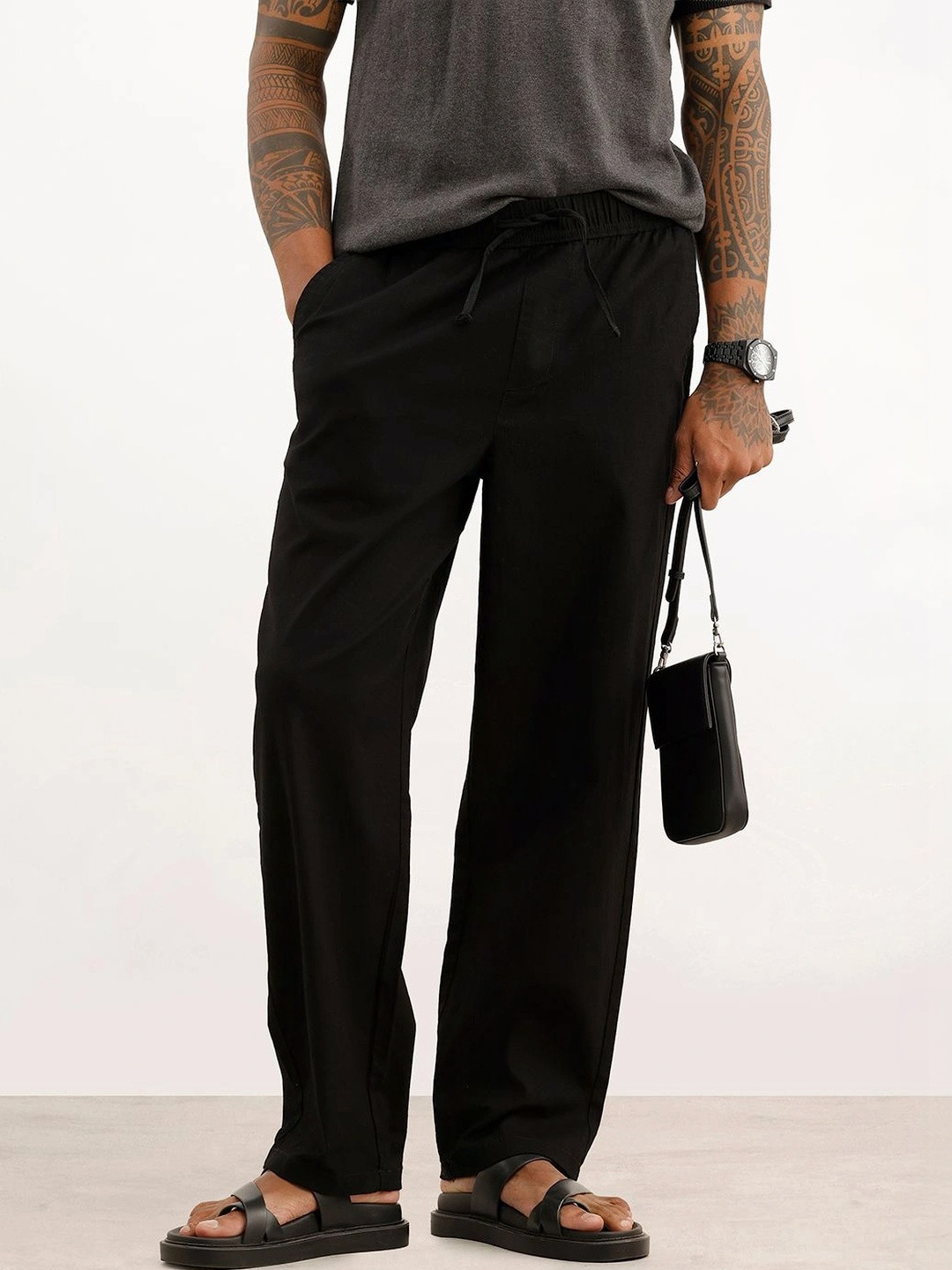 WROGN Men Loose Fit High-Rise Easy Wash Trousers