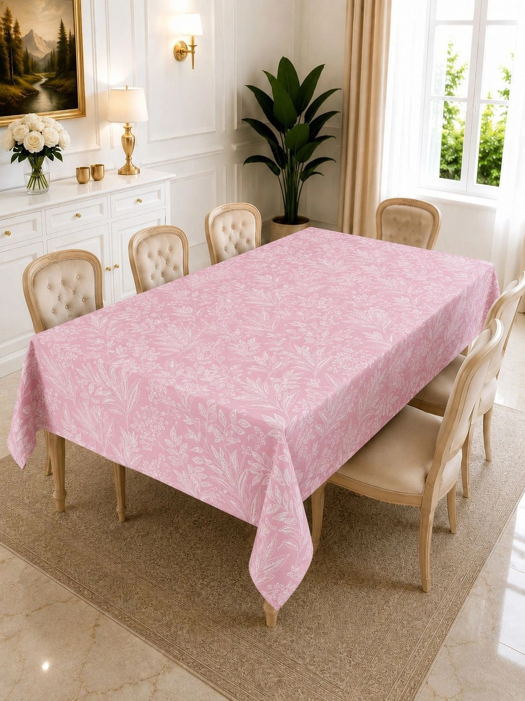 RRC Pink Floral Cotton 4-Seater Table Cover