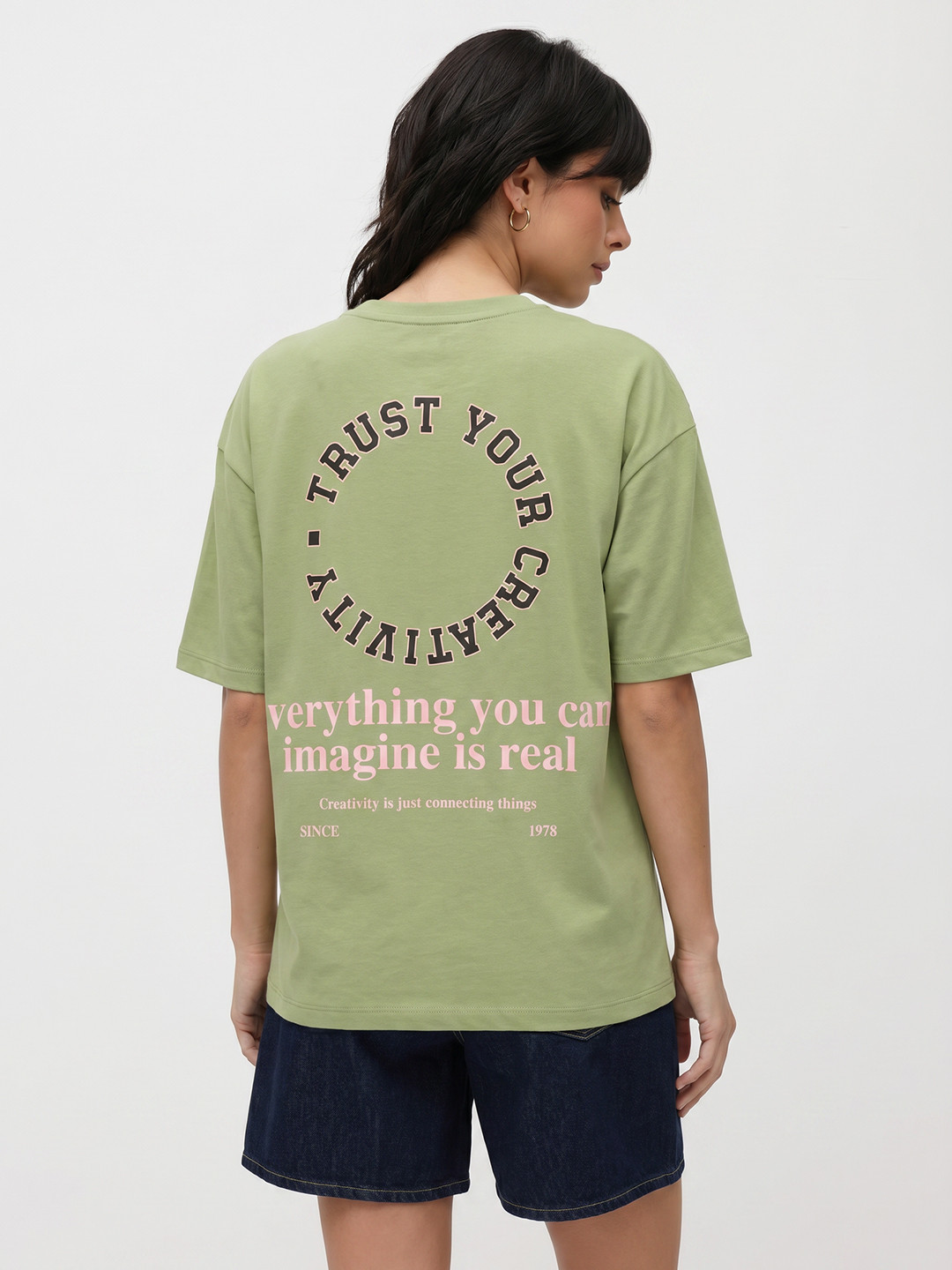 The Roadster Life Co. Typography Printed Drop-Shoulder Sleeves Printed Relaxed Fit T-shirt