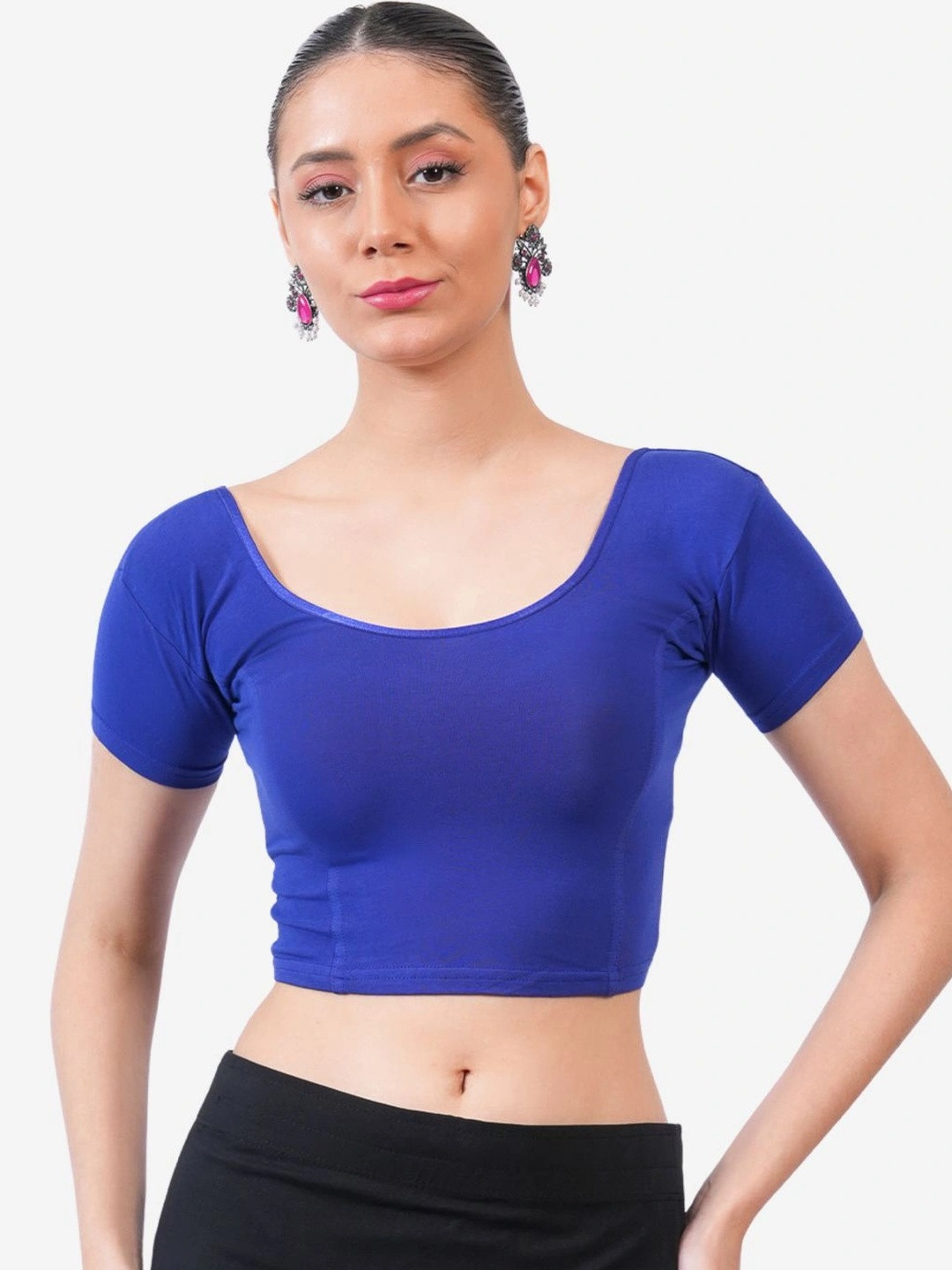Vami Women Blue Solid Stretchable Readymade Saree Blouse