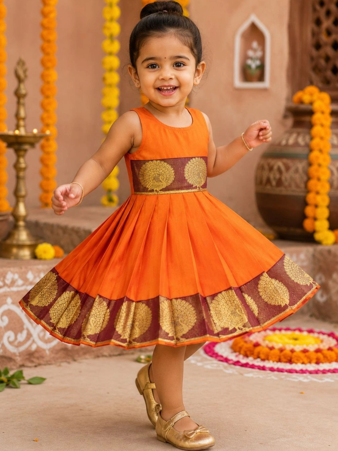 Sethukrishna Infant Girls Silk Fit & Flared Ethnic Dress