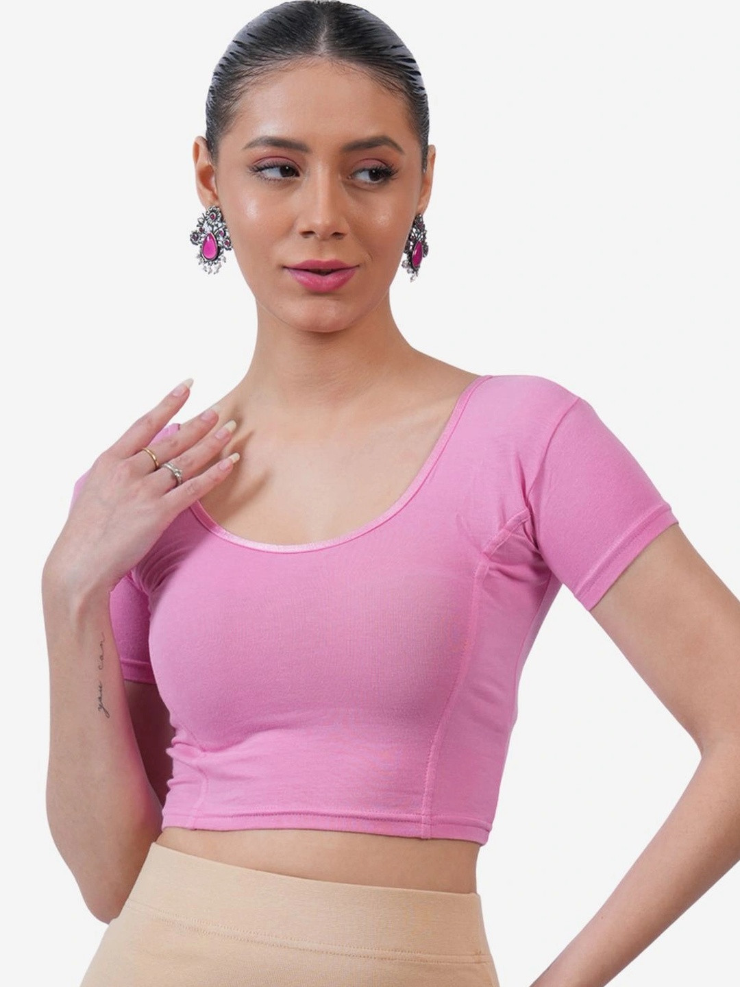 Vami Women Pink Solid Stretchable Saree Blouse