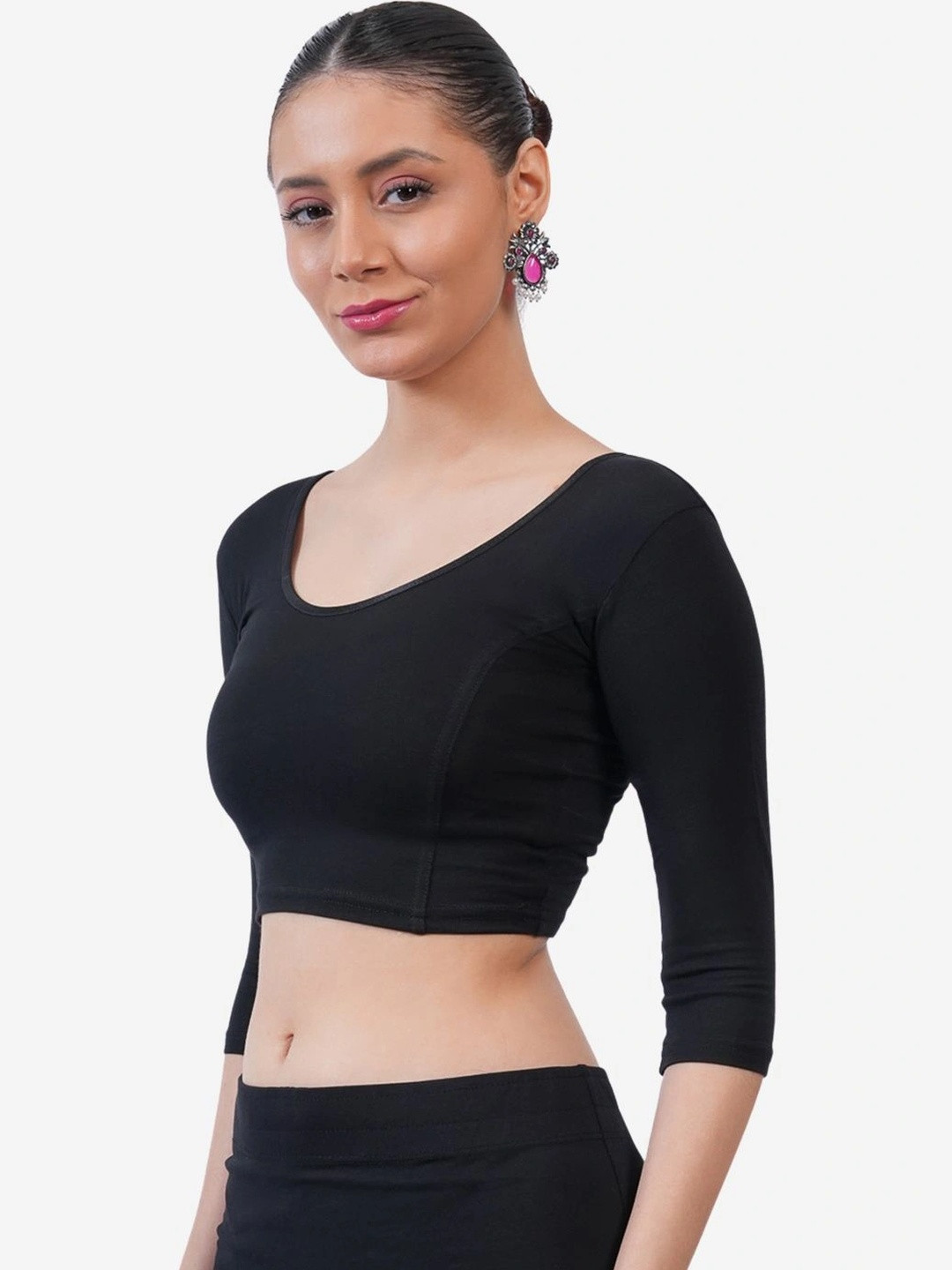 Vami Women Black Solid Stretchable Saree Blouse