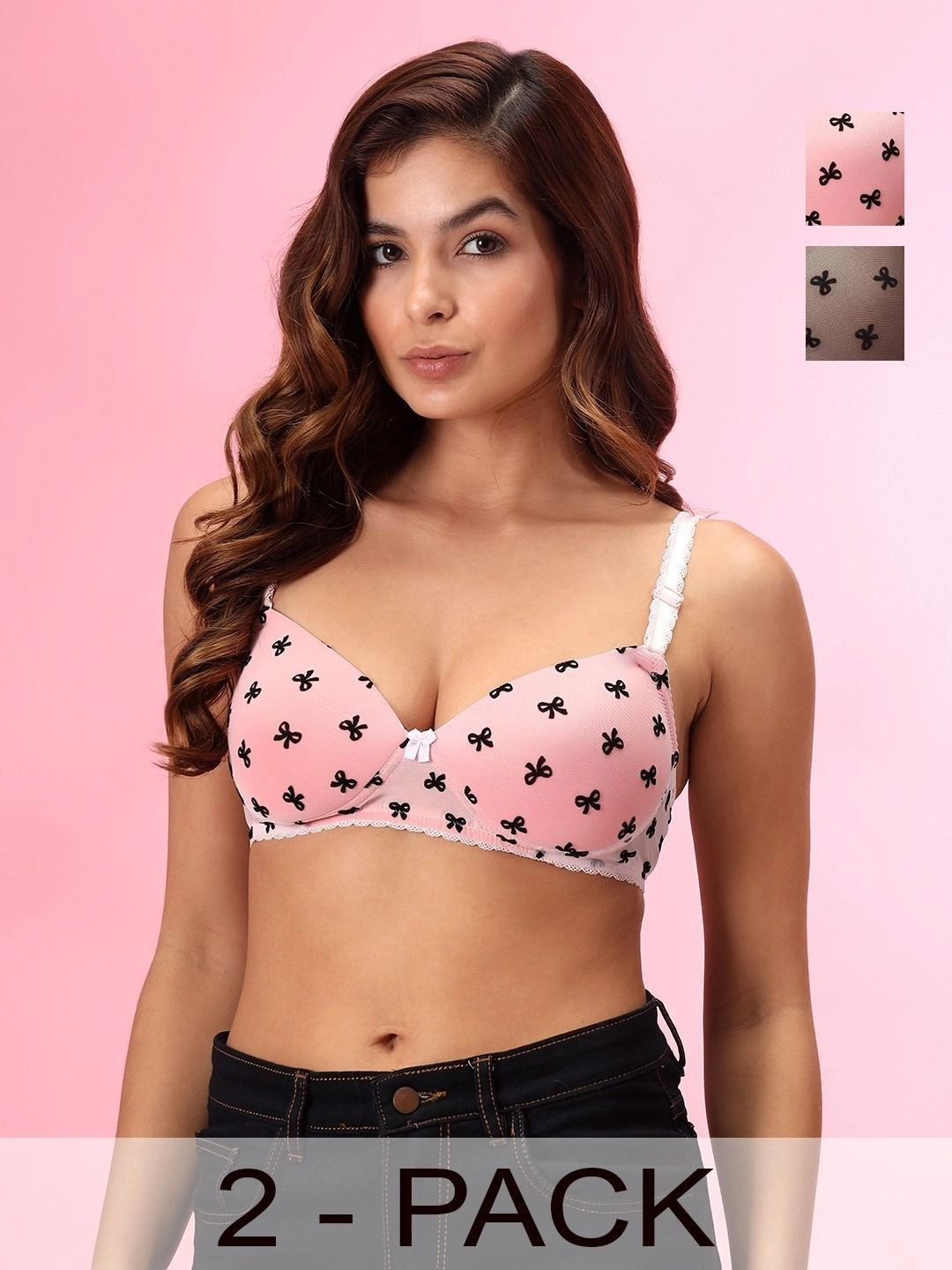 VELESSA Pack of 2 Medium Coverage Lightly Padded Everyday Tshirt Bras