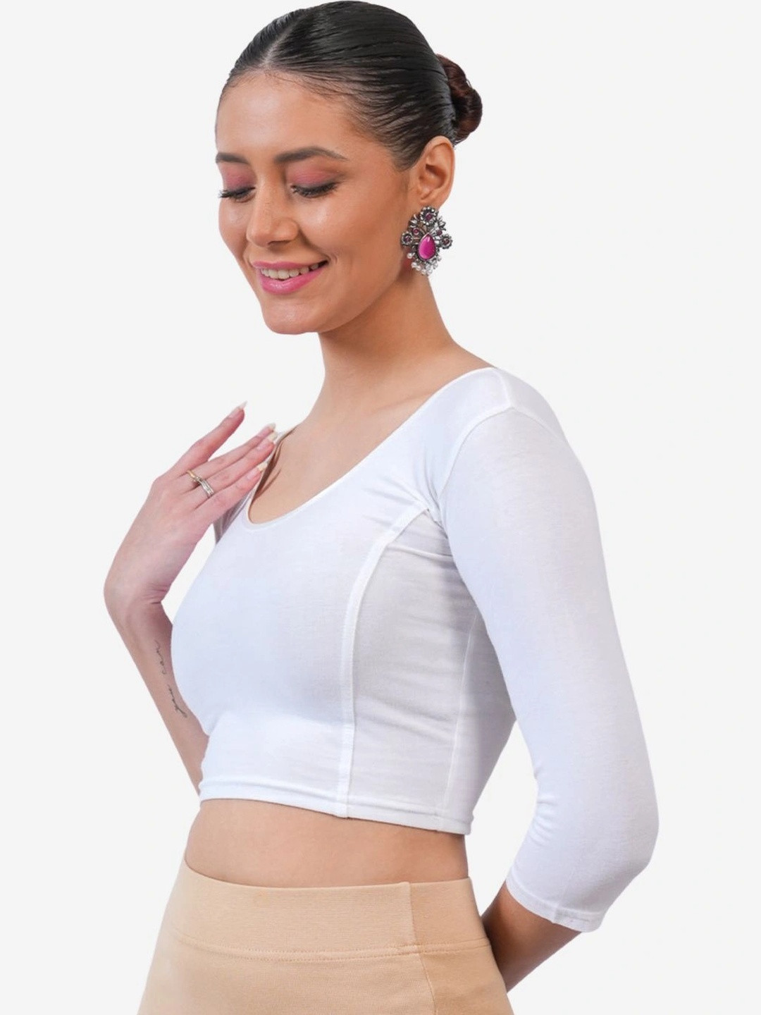 Vami Women White Solid Stretchable Saree Blouse