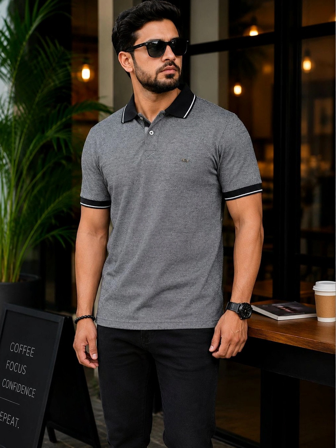 OZONECO Men Polo Collar T-shirt