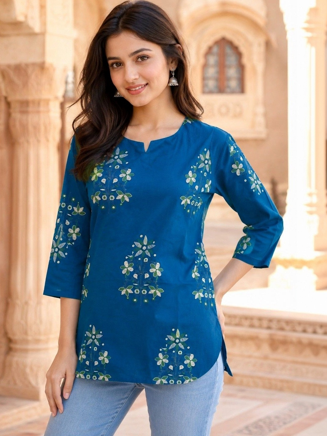 all about you Floral Printed Pure Cotton Blend Kurti