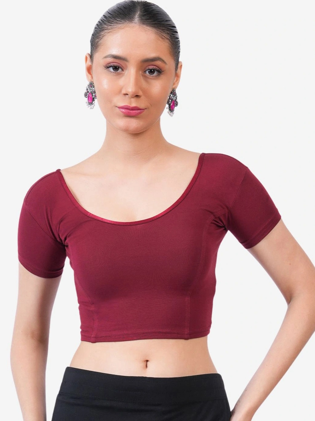 Vami Women Maroon Cotton Stretchable Saree Blouse