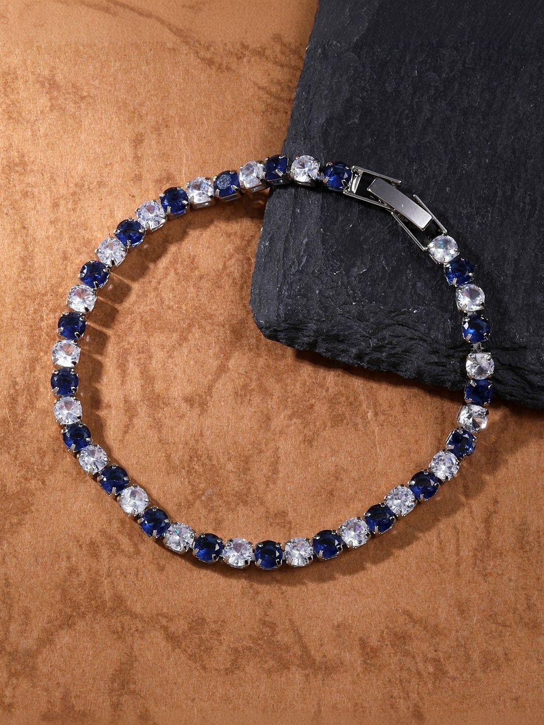 SALTY Men Blue Rhodium-Plated Link Bracelet