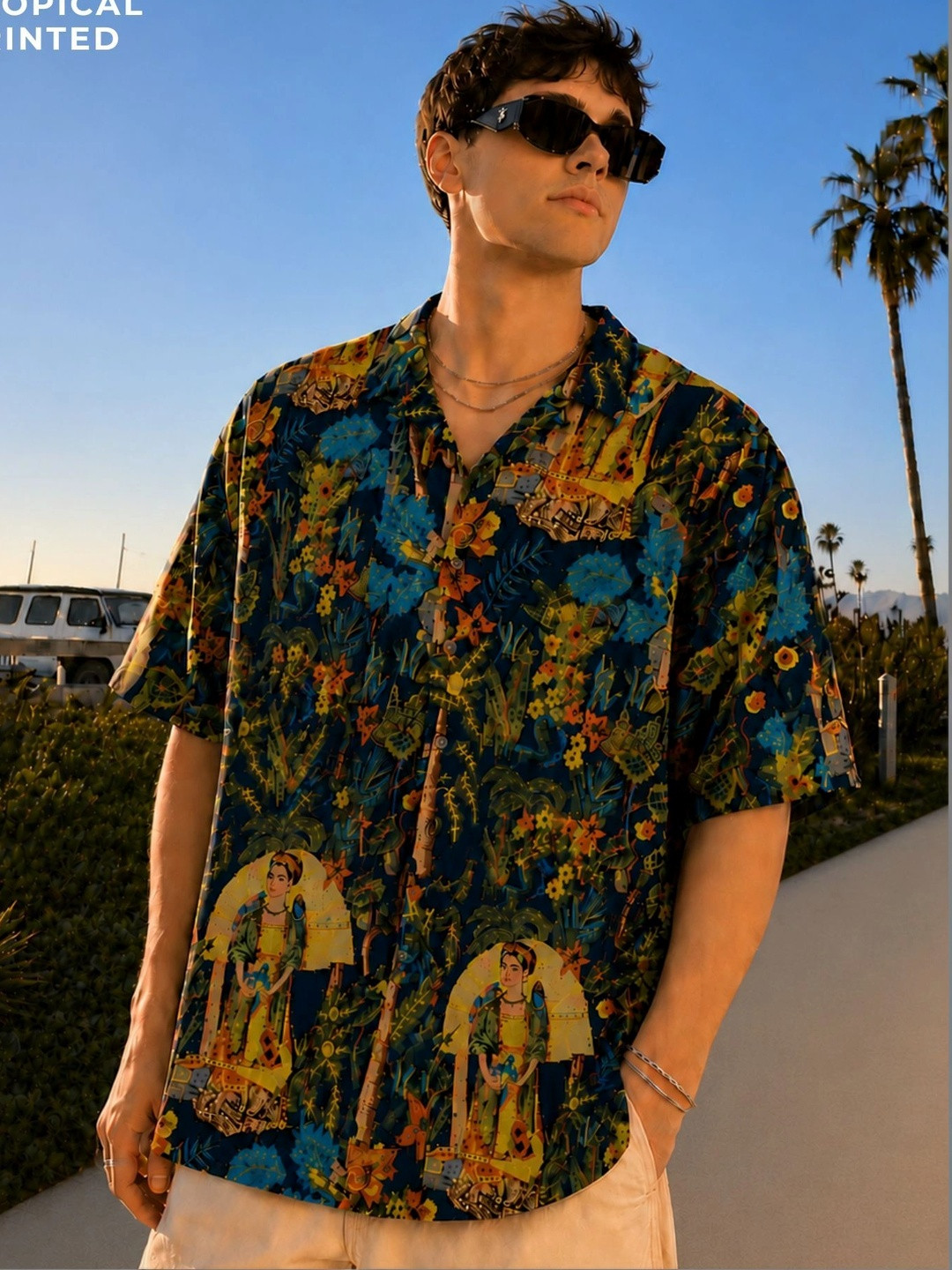 DENNISON Tropical Printed Drop Shoulder Oversized Shirt