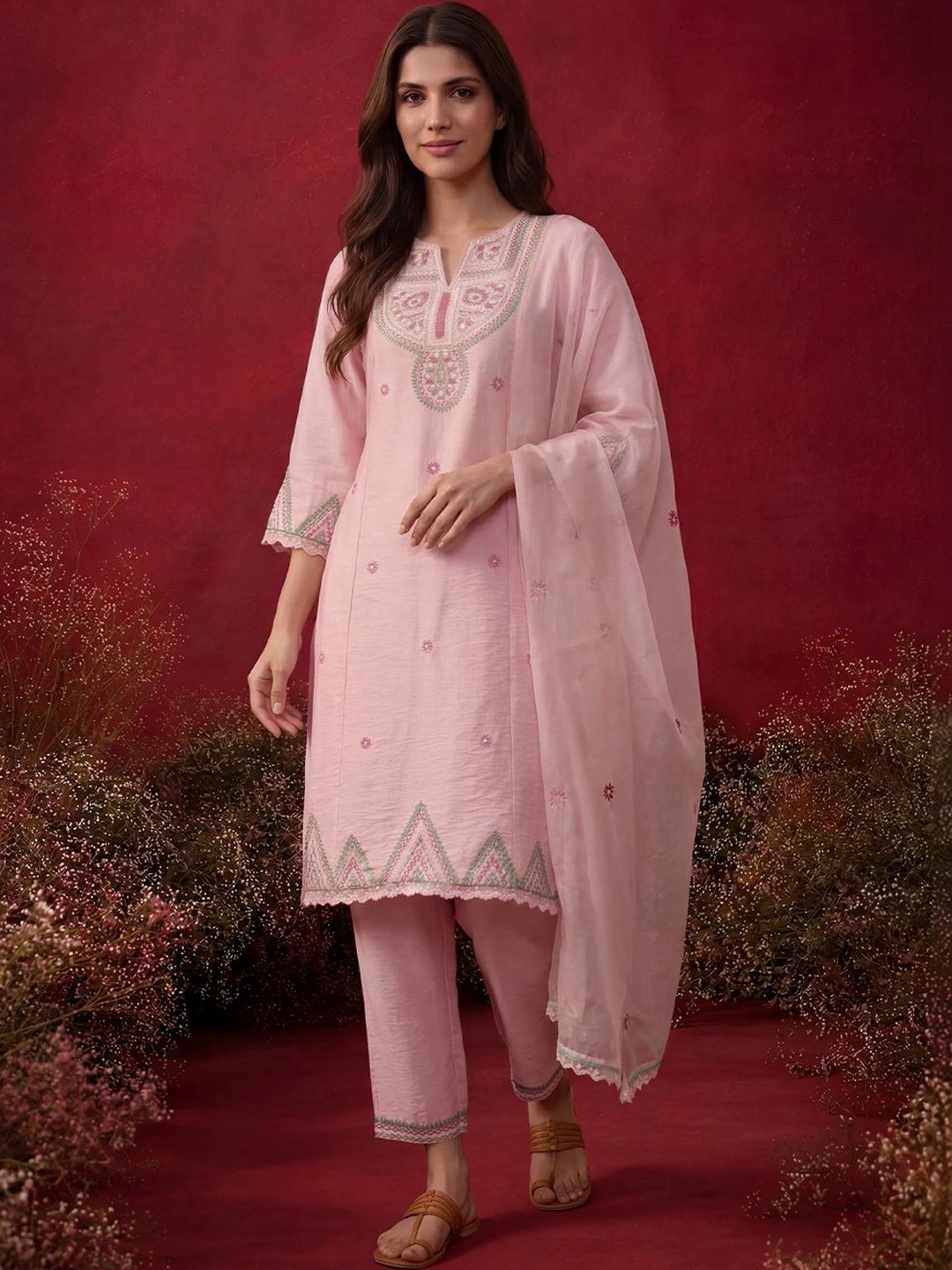 Lakshita Women Ethnic Motifs Embroidered Regular Mirror Work Kurta Set