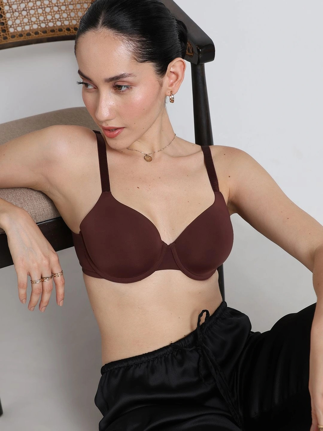 Wacoal Women Padded Wired Full Coverage Everyday Wear Smooth Finish brown T-Shirt Bra