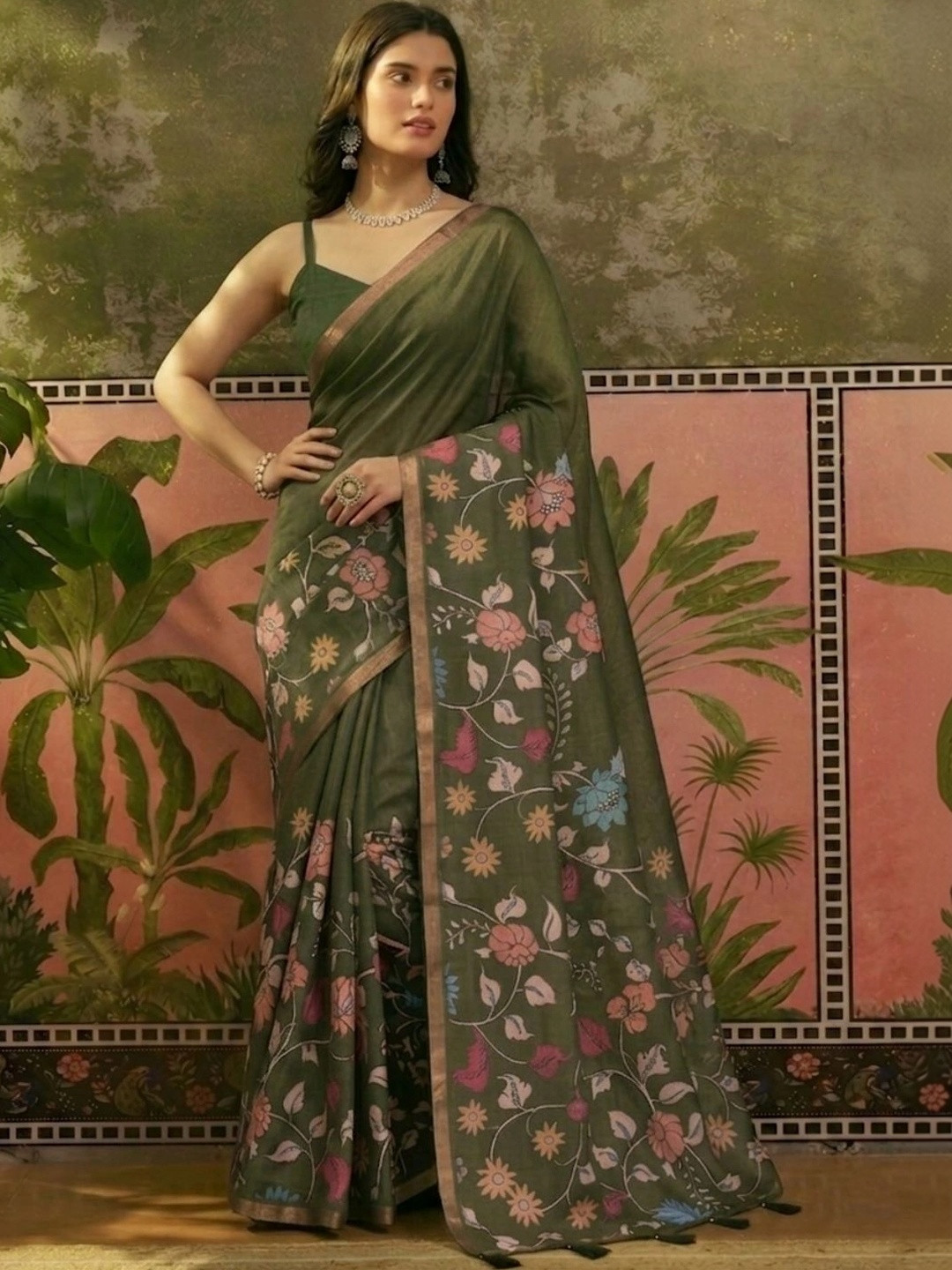 SAMANTHA Floral Zari Linen Blend Khadi Saree