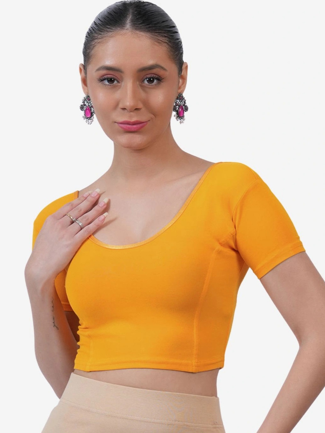 Vami Women Yellow Solid Readymade Saree Blouse