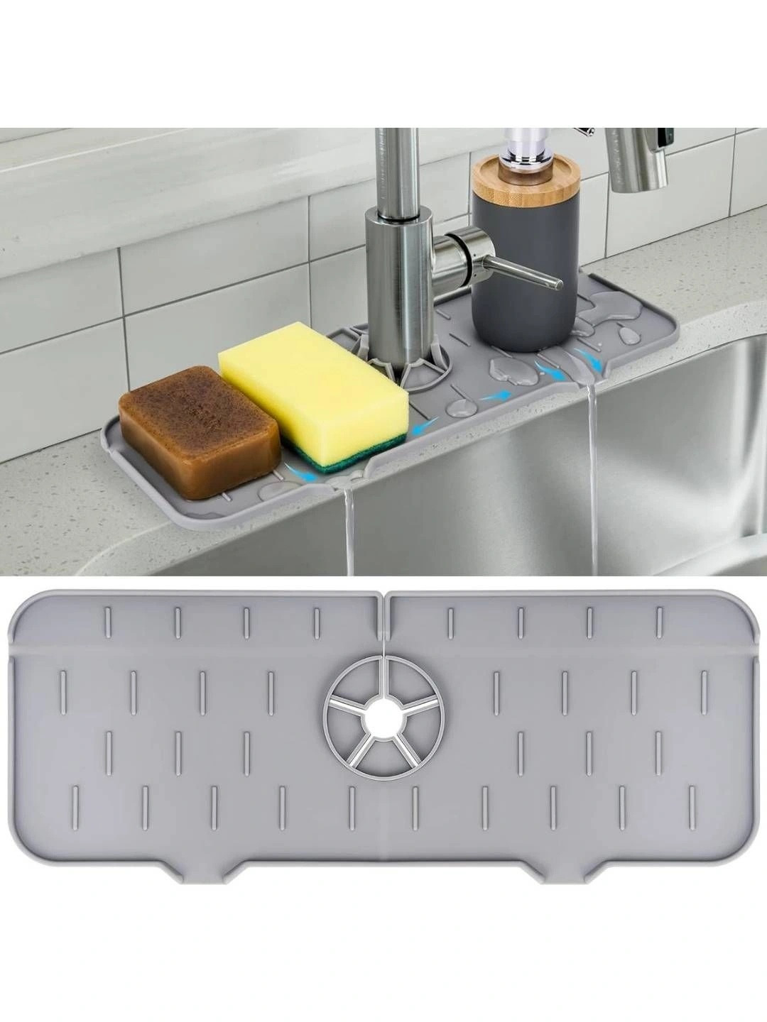 upkaranwale Grey Silicone Faucet Mat For Kitchen Sink
