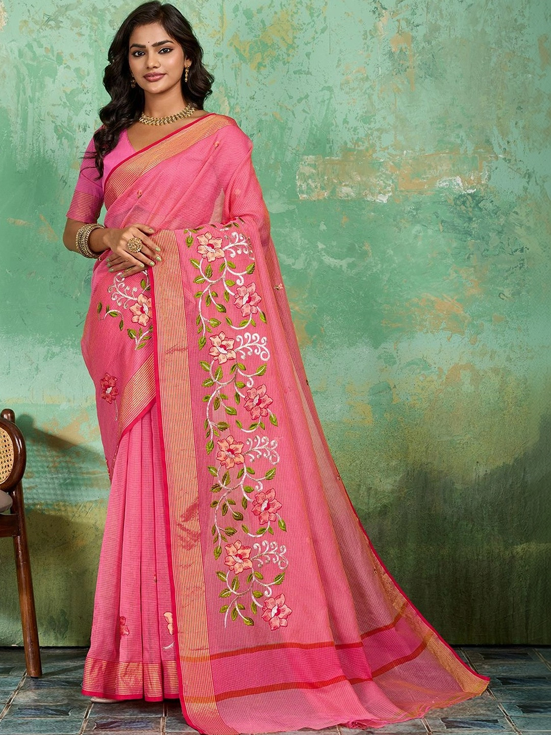 KCPC BANDHANI Women Pink Sarees