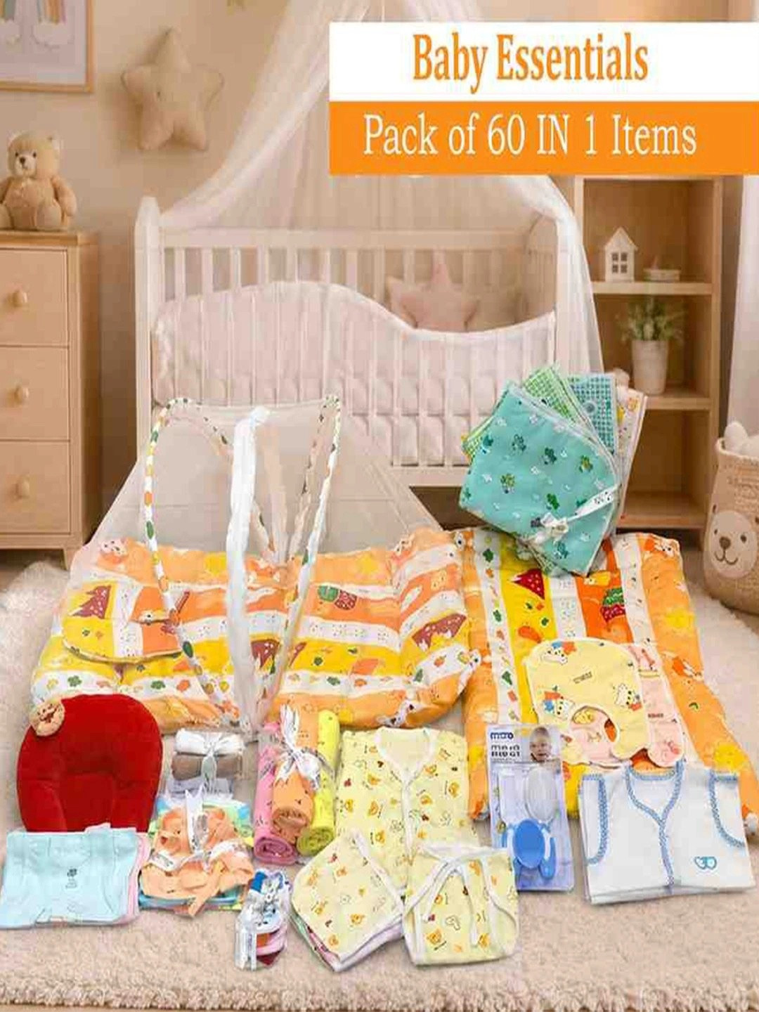 Fareto Infants Kids Set Of 60 Printed Cotton Baby Apparel Gift Set