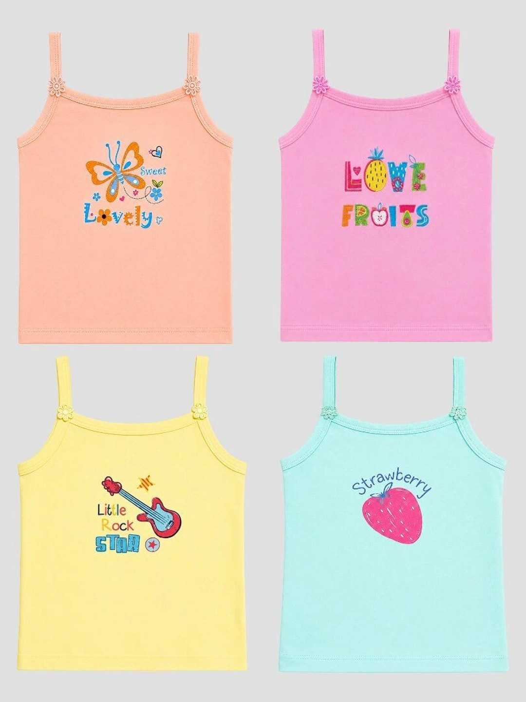 DYCA Girls Pack Of 4 Assorted Cotton Camisoles