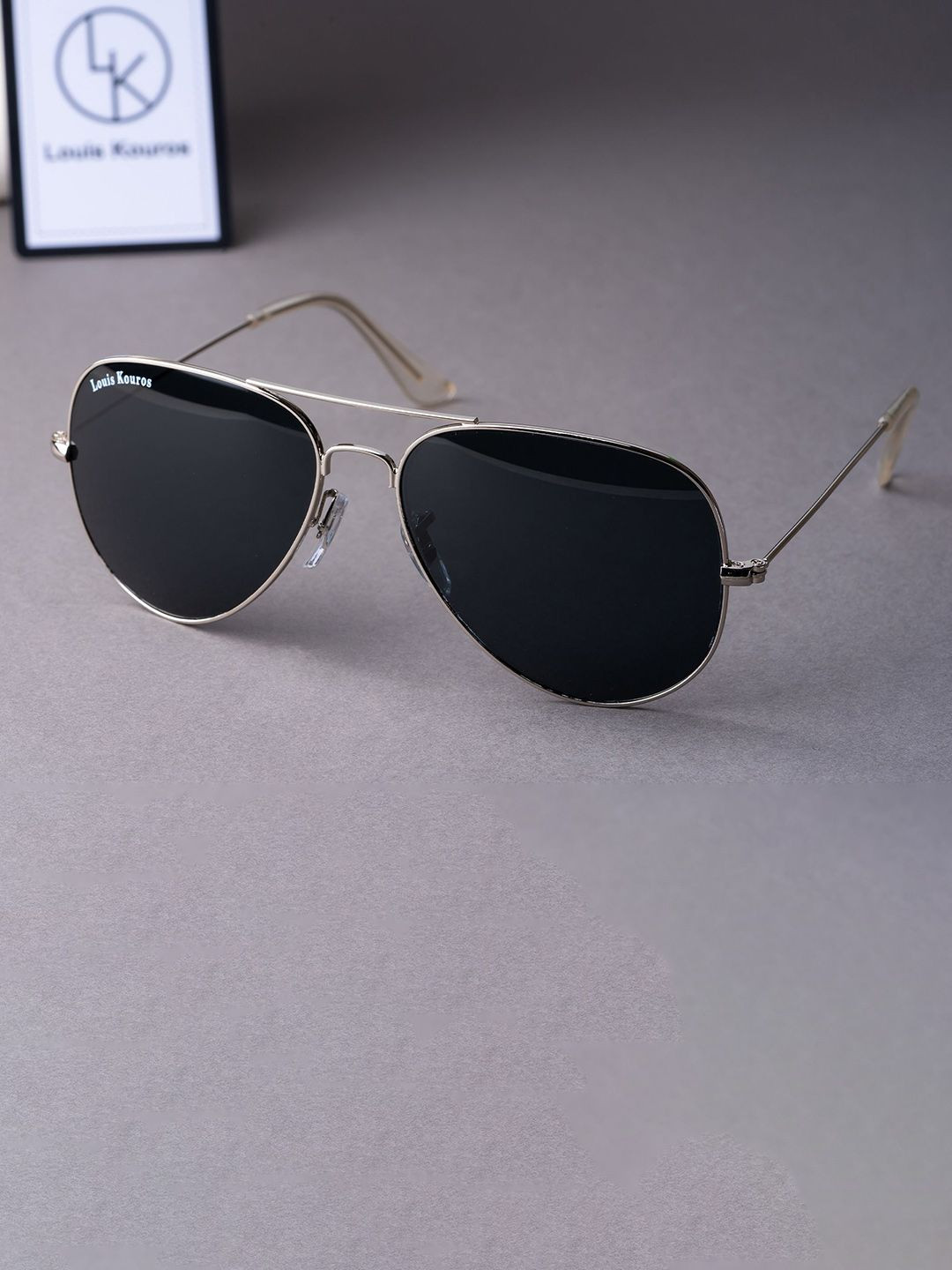 LOUIS KOUROS Unisex Black UV Protected Lens Armstoner Aviator Sunglasses