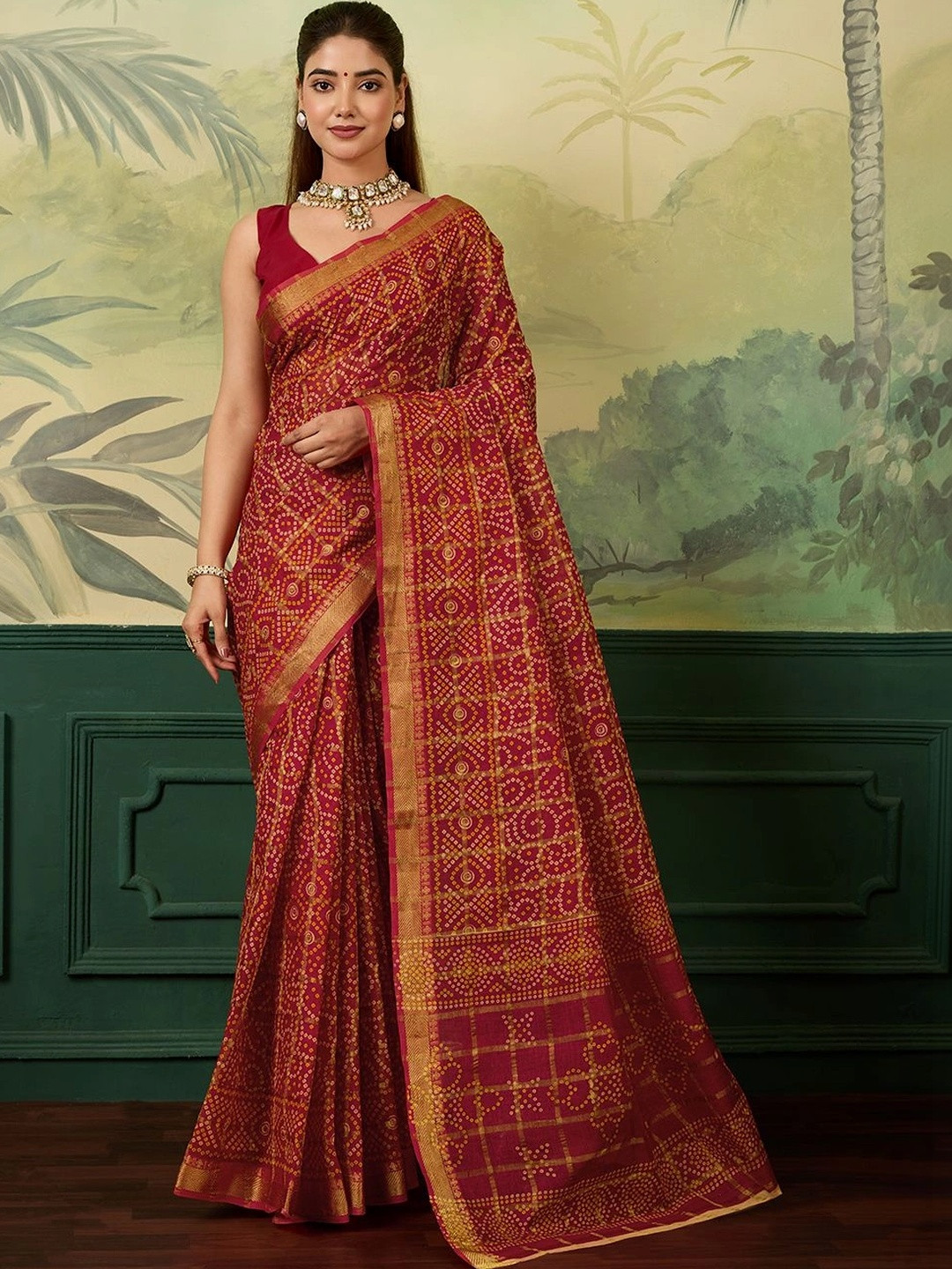 KCPC BANDHANI Bandhani Printed Zari Saree With Blouse Piece