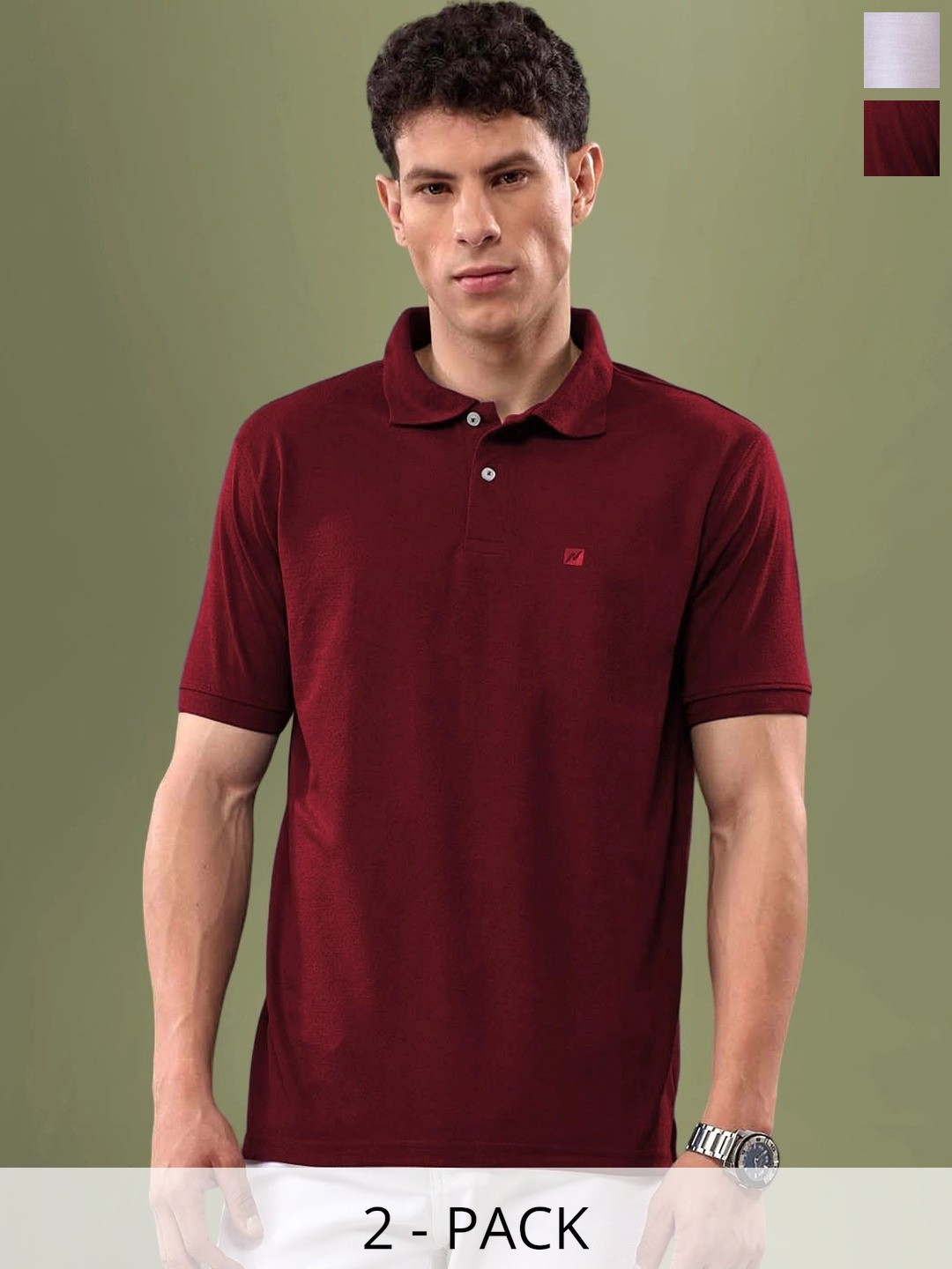LUX NITRO Pack Of 2 Anti Odour Polo Collar Cotton Blend T-shirts