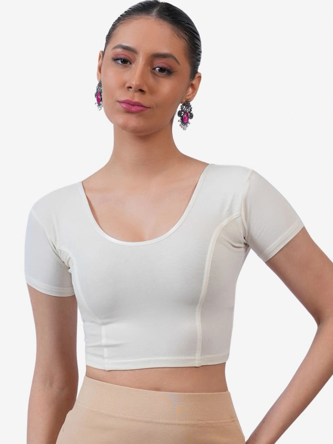 Vami Women Off-White Solid Stretchable Readymade Saree Blouse