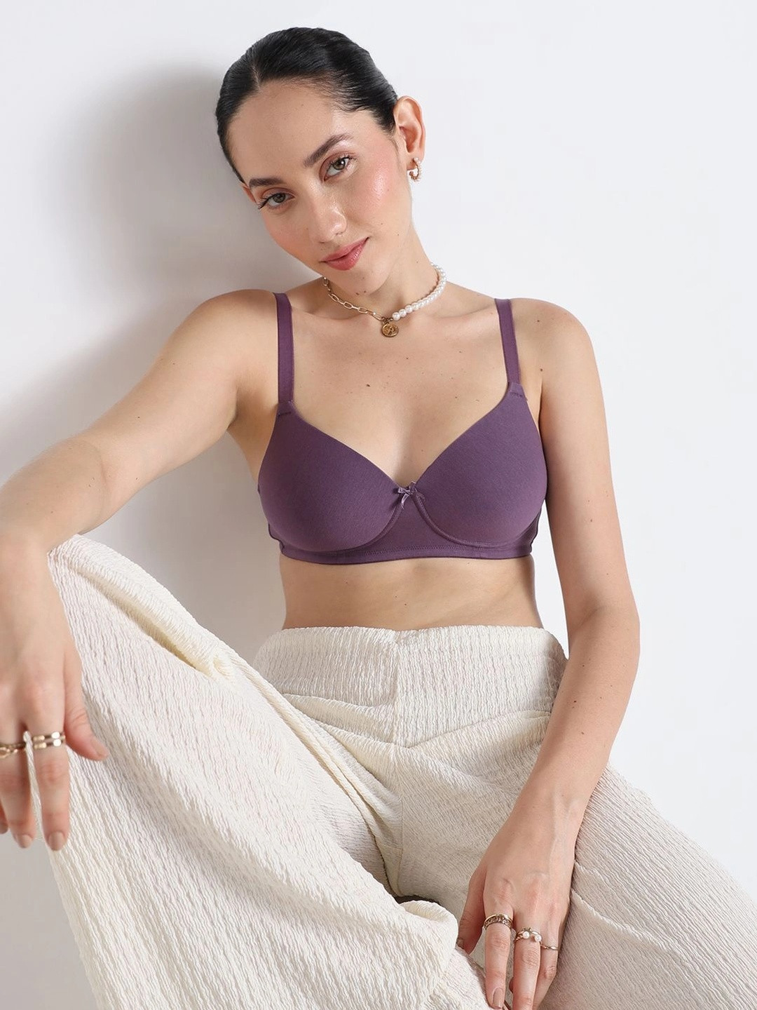 Wacoal Women Padded Non-wired 3/4th Cup Everyday Purple T-shirt Bra