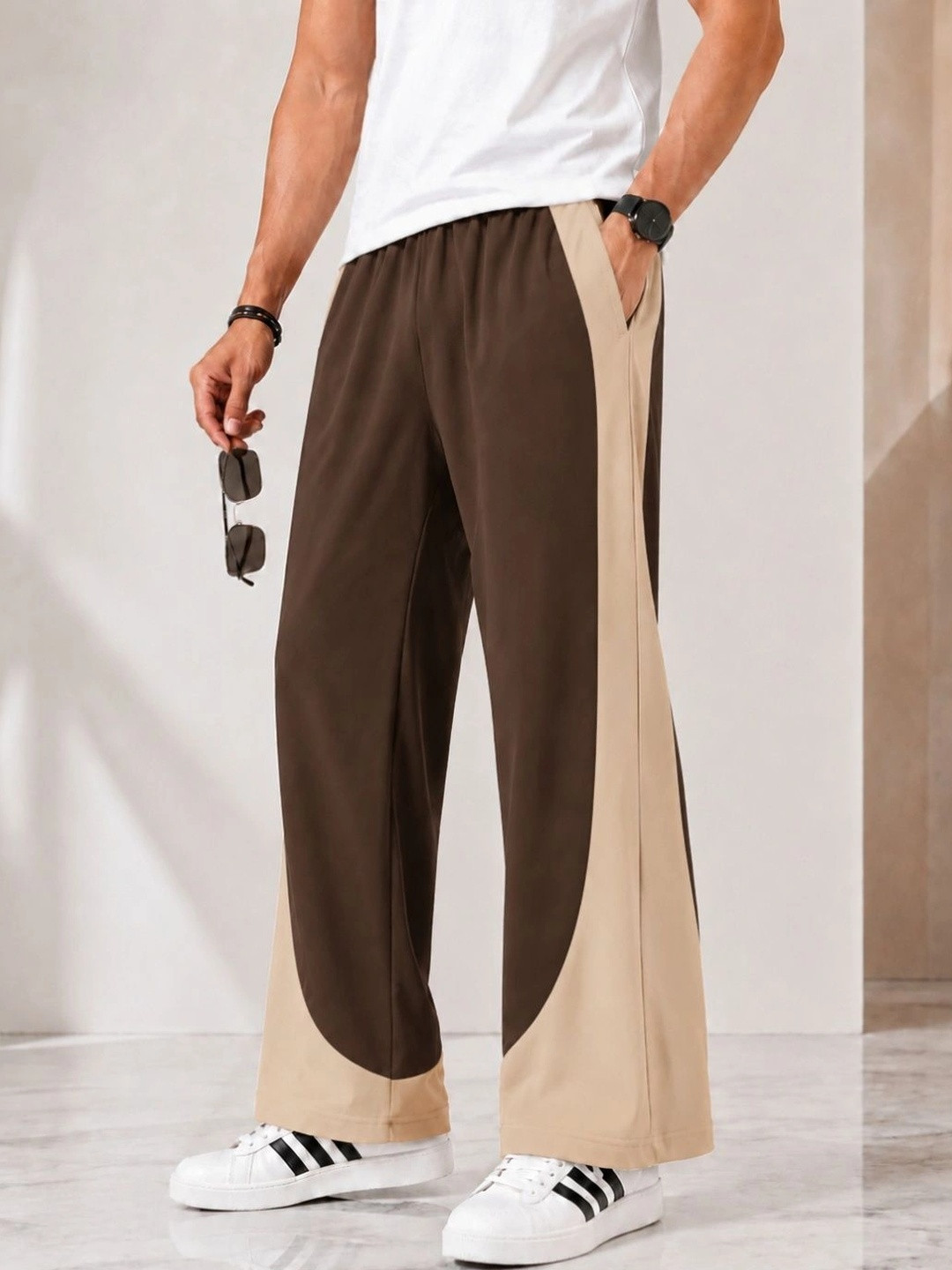 TEDWOODS Men Wide Leg Colourblocked Track Pants