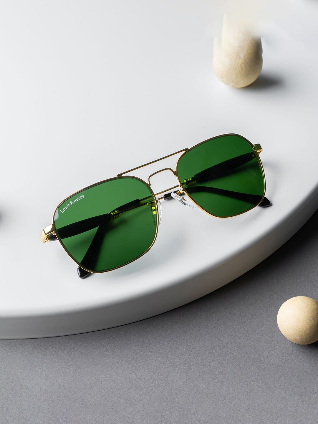 LOUIS KOUROS Unisex Green UV Protected Lens Tigor Square Sunglasses