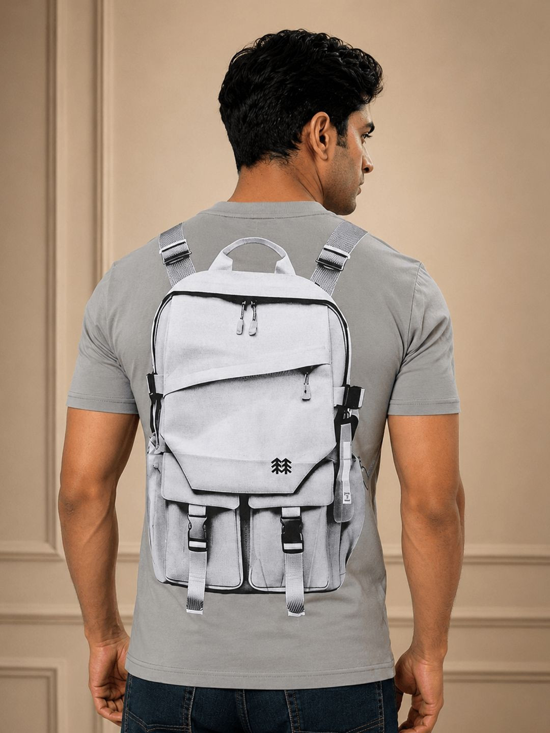 RINO7 Men Front & Back Graphic Printed Premium Cotton Regular Grey T shirt