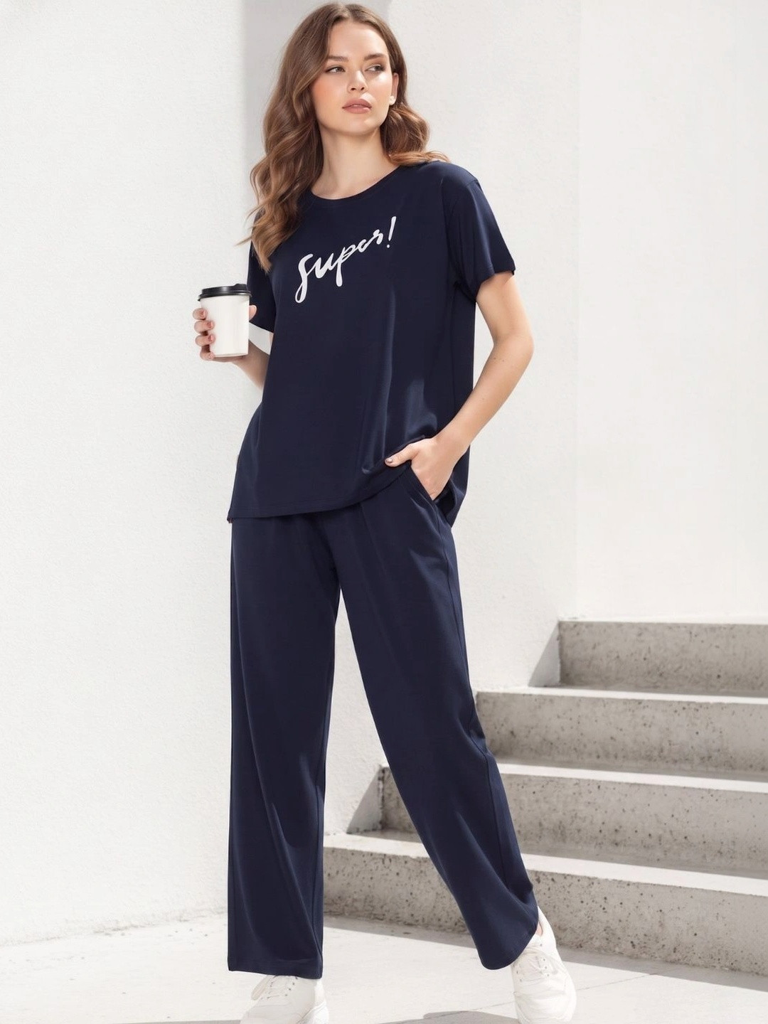 WEET Women Printed Pure Cotton T-shirt & Pyjamas Night suit