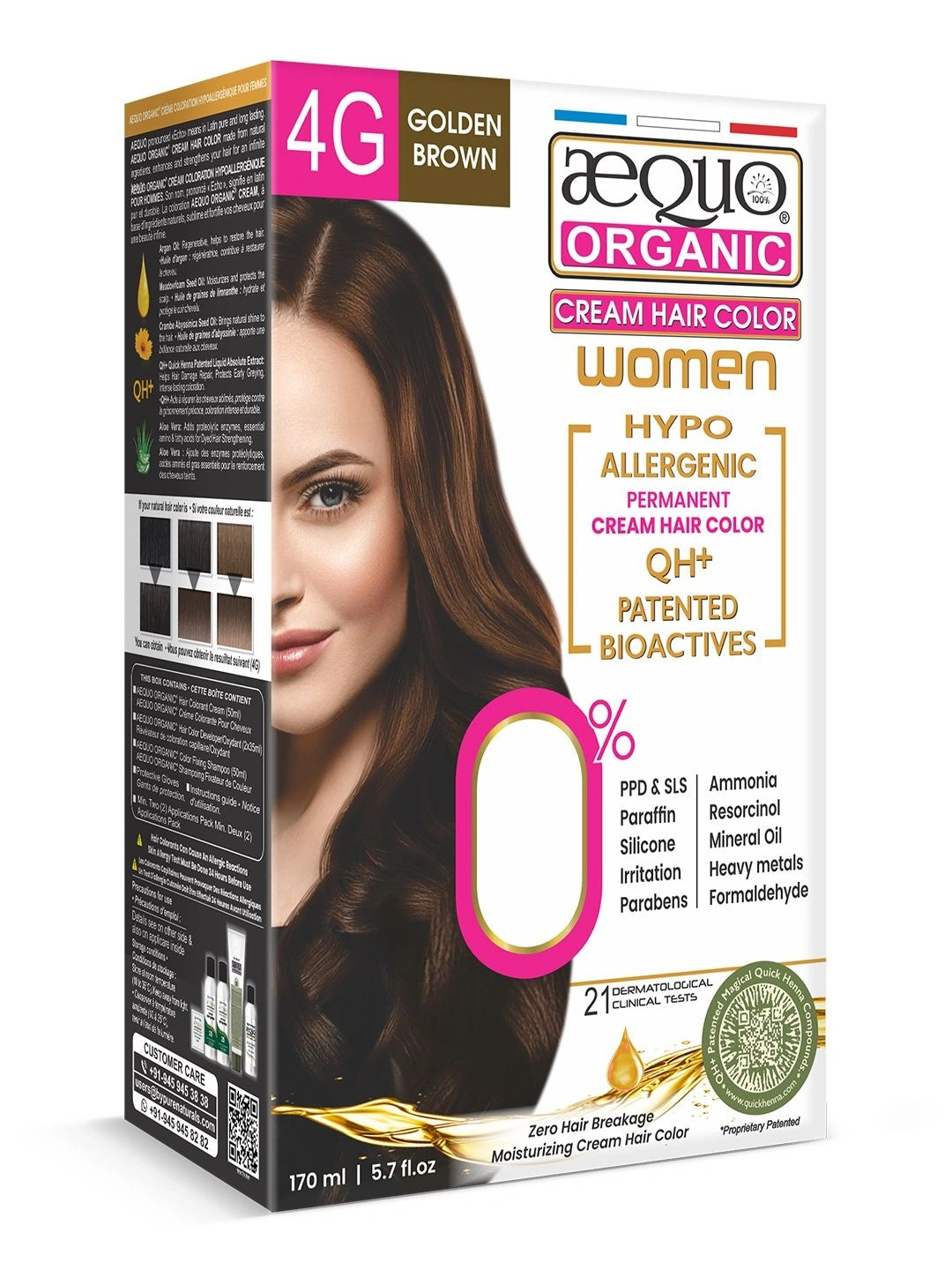 Aequo Organic Women Permanent Hair Color 170 ml - Golden Brown 4G