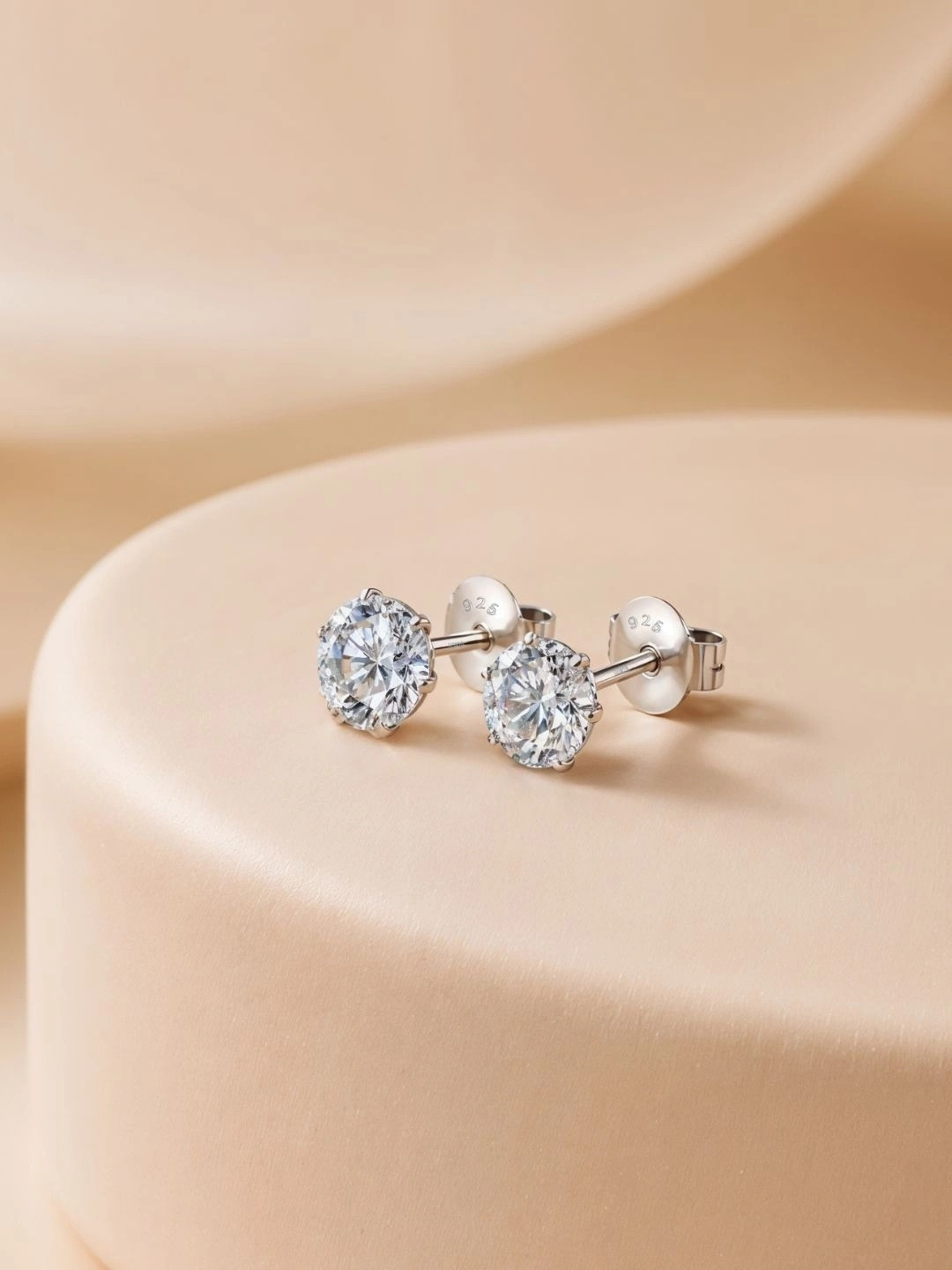 HighSpark 92.5 Silver Round Zirconia Studded Screwback Stud Earrings - 3mm