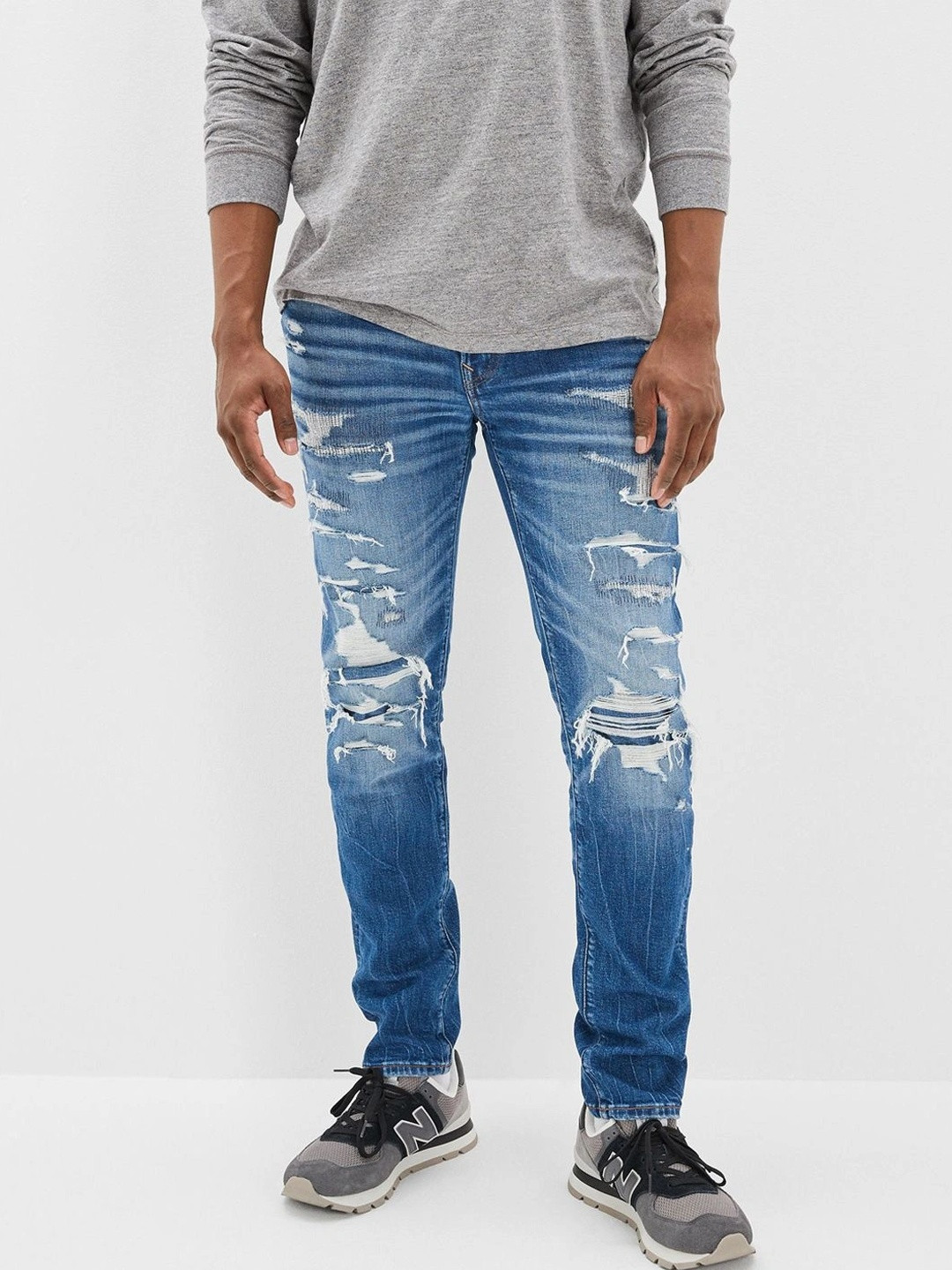 American Eagle Men Blue AirFlex+ Patched Slim Jeans