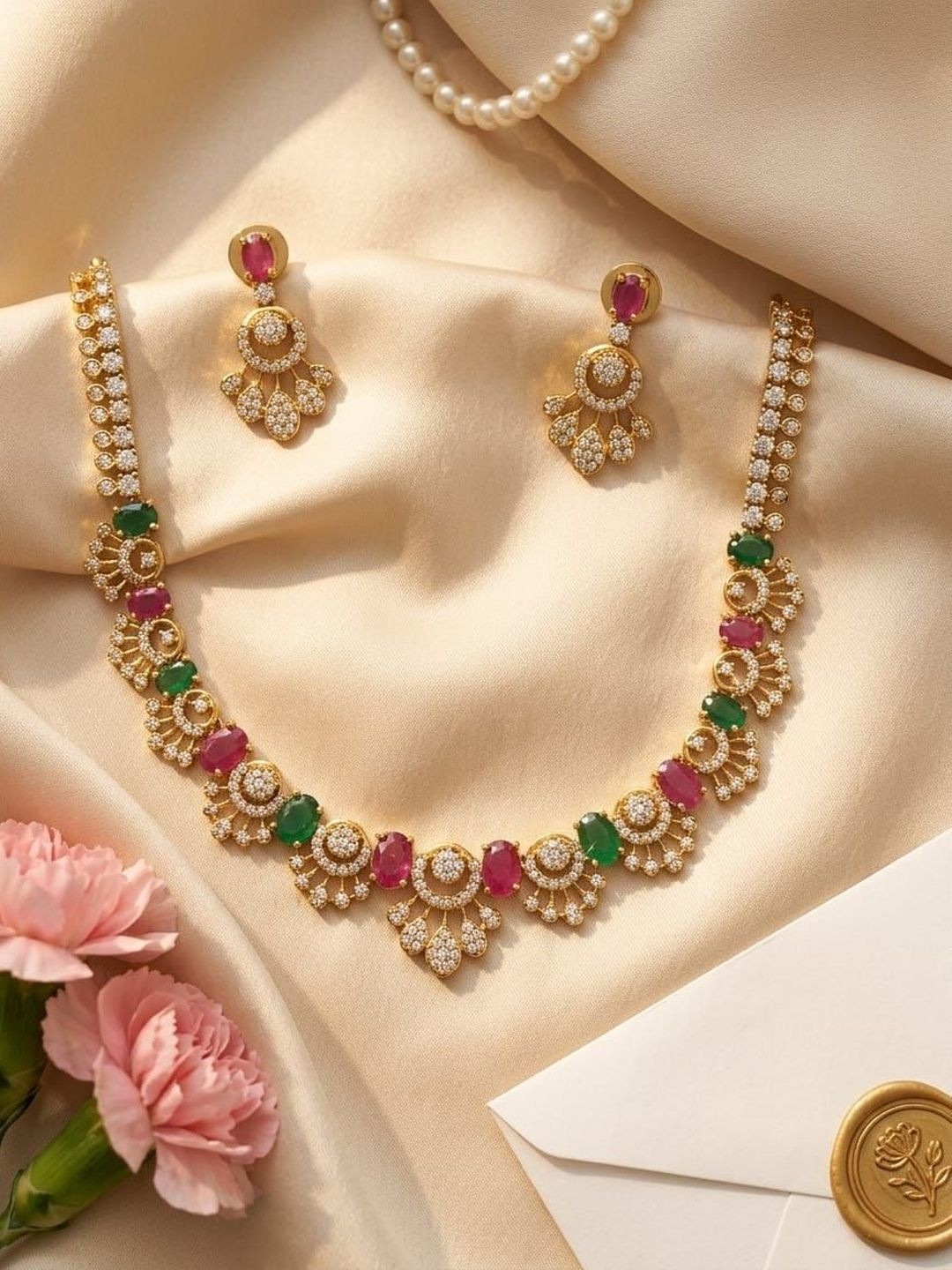 Talish Gold-Plated American Diamond Necklace and Earrings