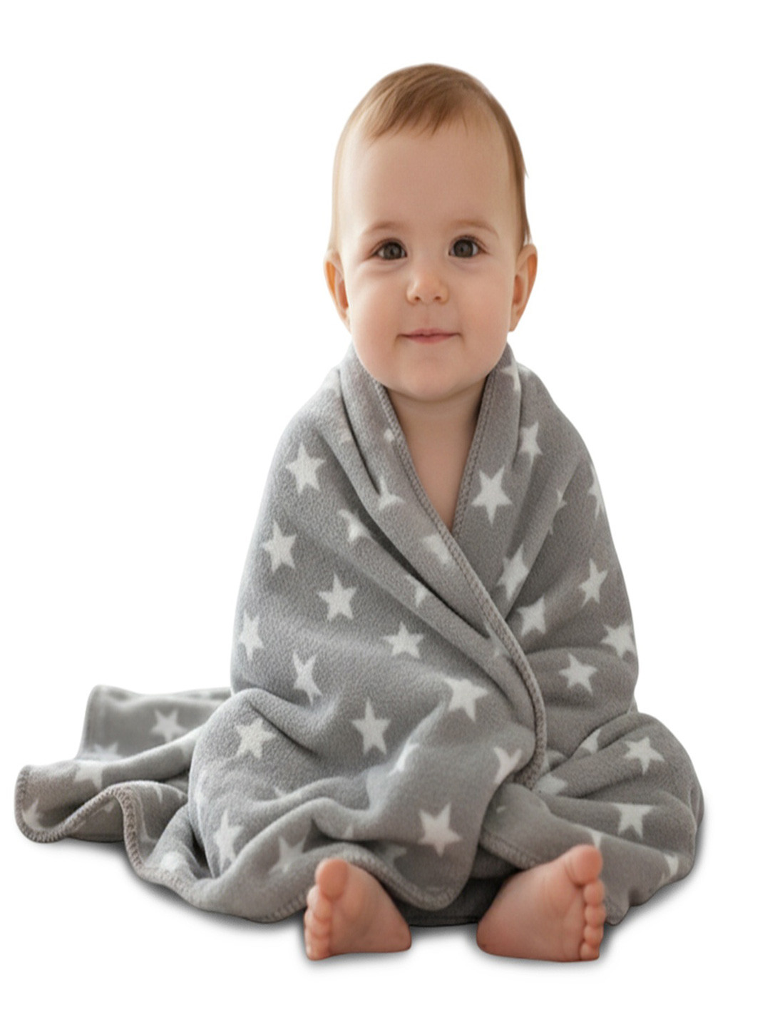 OyO Baby Infants & Kids Grey & White Star Printed Fleece Ac Room Square Baby Blanket