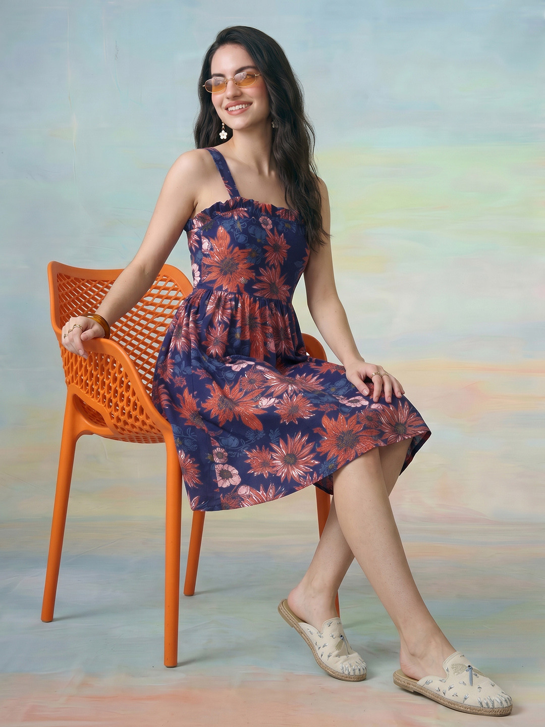 ZACCAI Floral Printed Smocked A-Line Dress