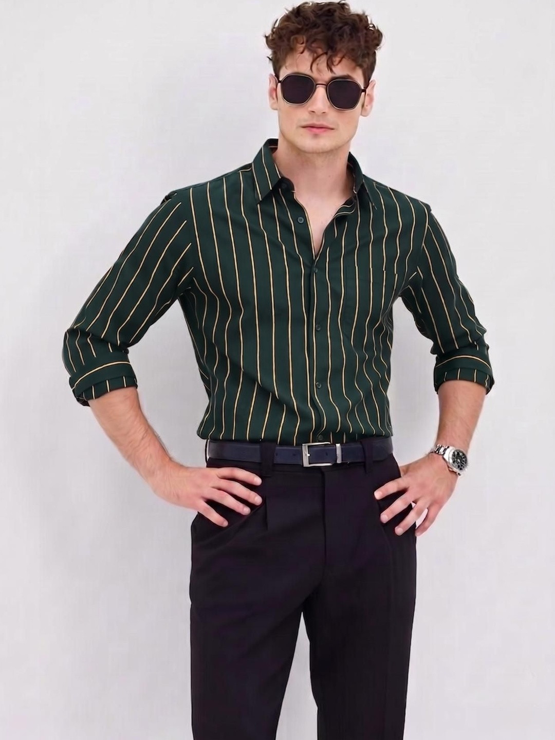 Yellow Dash Men Standard Striped Casual Shirt