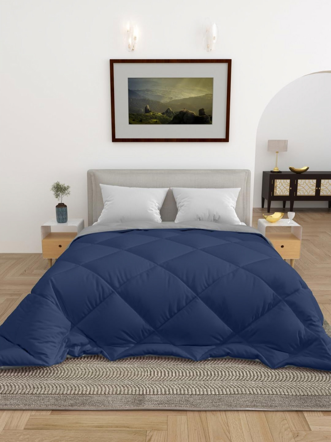 CHICERY Blue & Grey Heavy Winter 300 GSM Single Bed Reversible Comforter