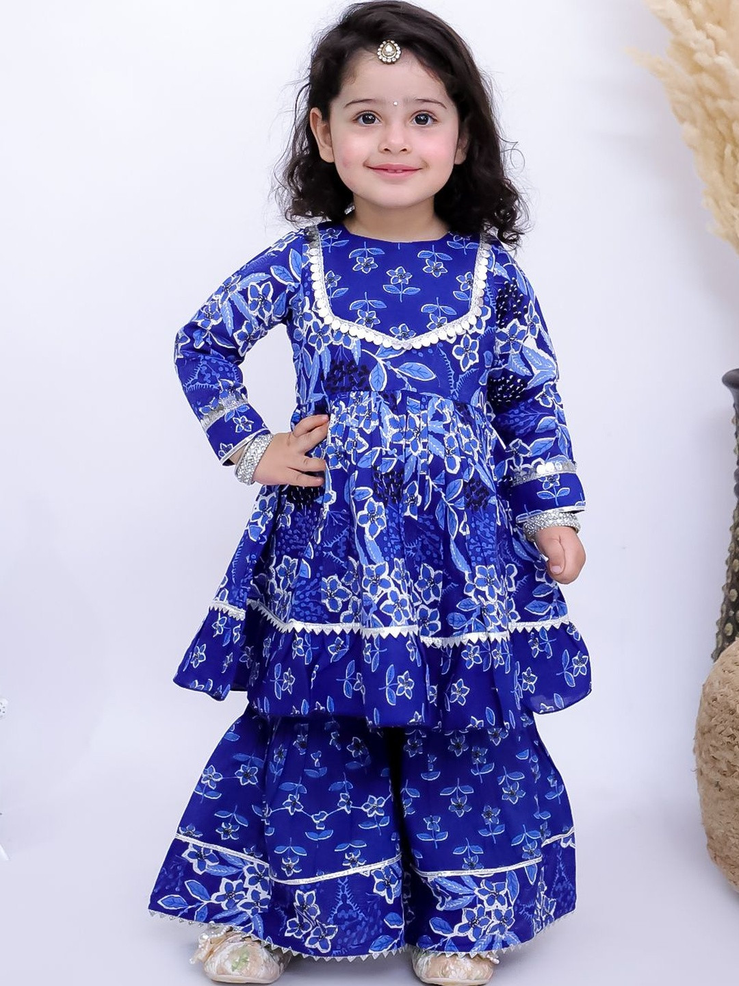 Titrit Girls Floral Printed Empire Pure Cotton Kurta with Sharara