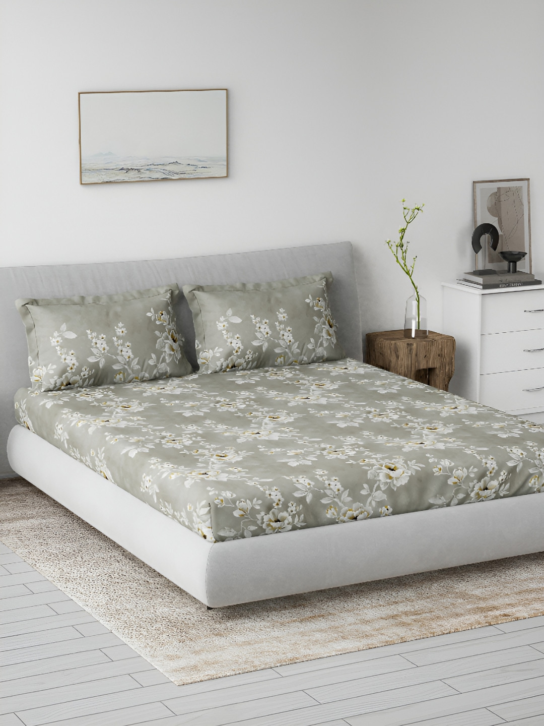 DDecor Primary Collection Grey Classical Cotton 145tc King Bedsheet With 2 Pillow Covers