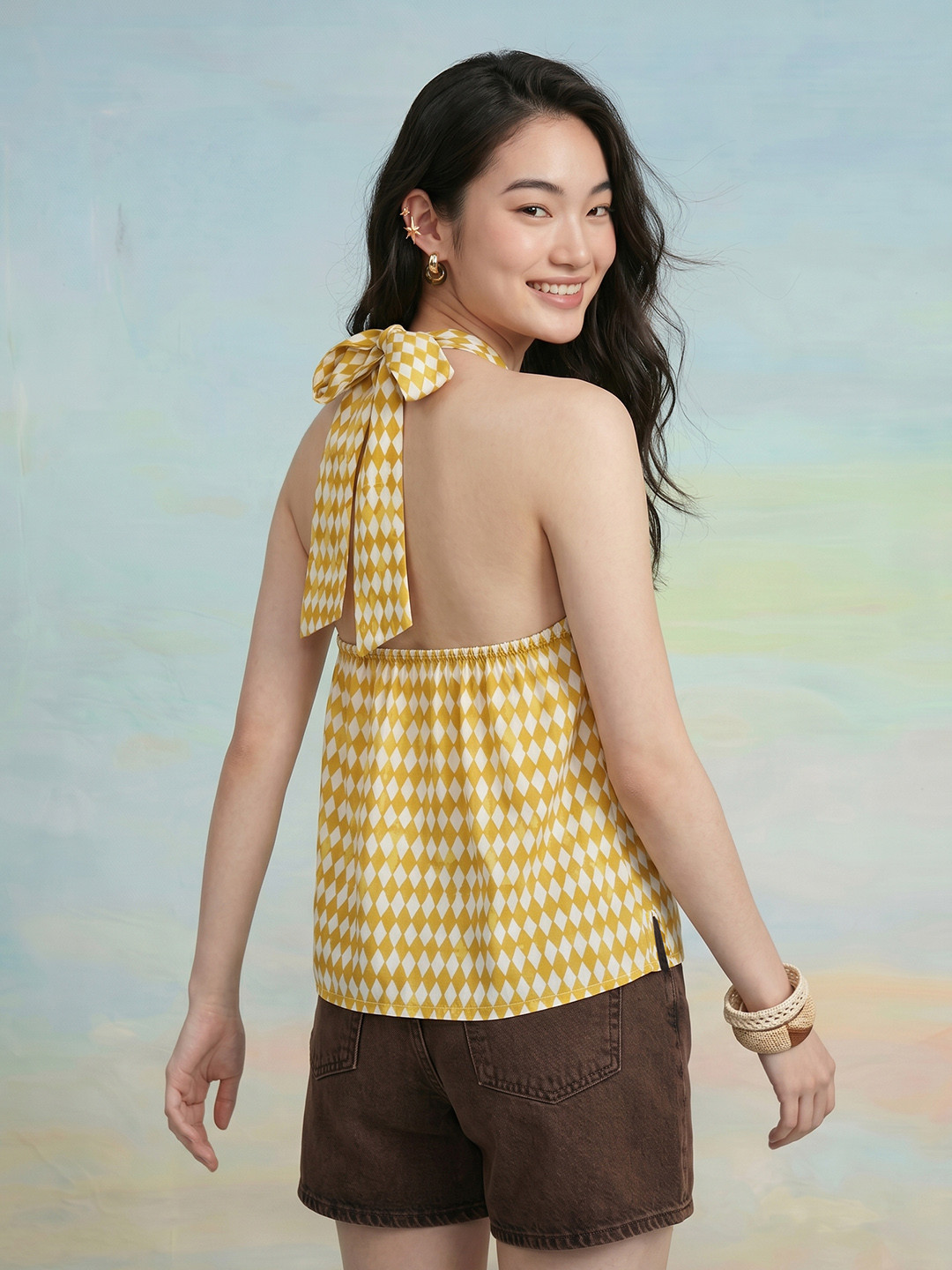 ZACCAI Halter Neck Geometric Printed Top