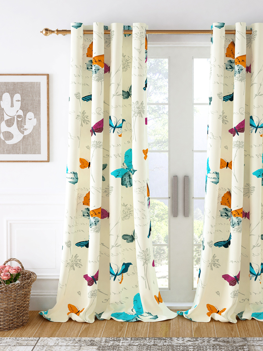 Story@home White & Pink Printed Room Darkening Long Door Curtain