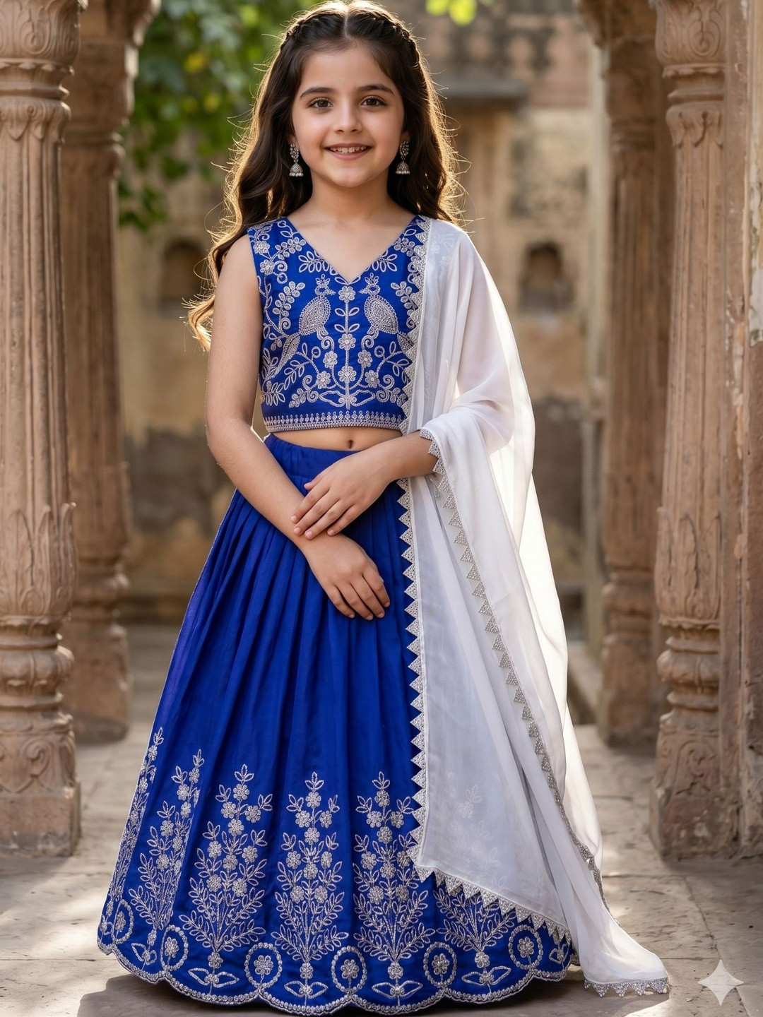 KALINI Girls Embroidered Beads and Stones Ready to Wear Lehenga & Blouse With Dupatta